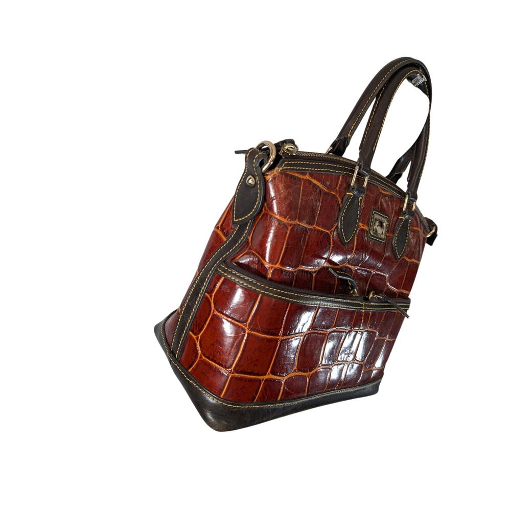 DOONEY & BOURKE! PECAN BROWN & GOLD CROC, BLACK GENUINE LEATHER BAG, PURSE! - Picture 8 of 13